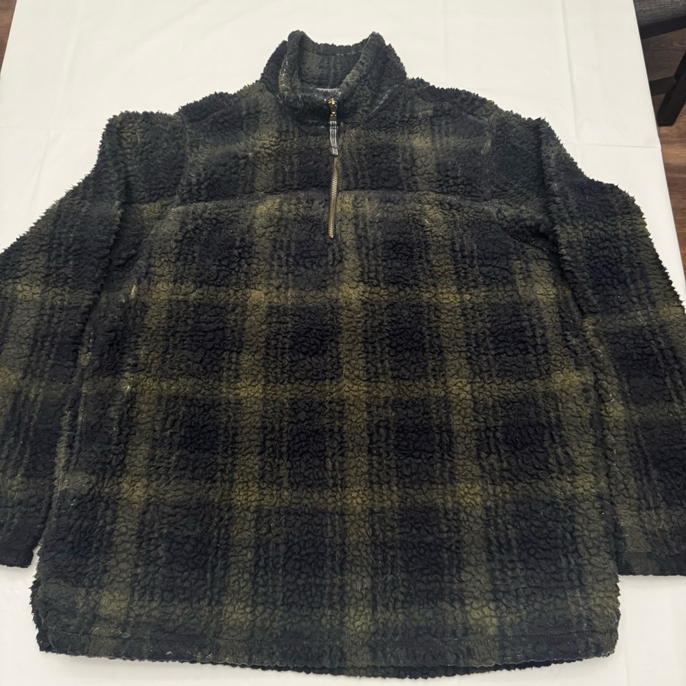 Alpine Sherpa Men’s Green And Tan Pullover 1/4 Zip Outdoor Warm Sweater Sz XL